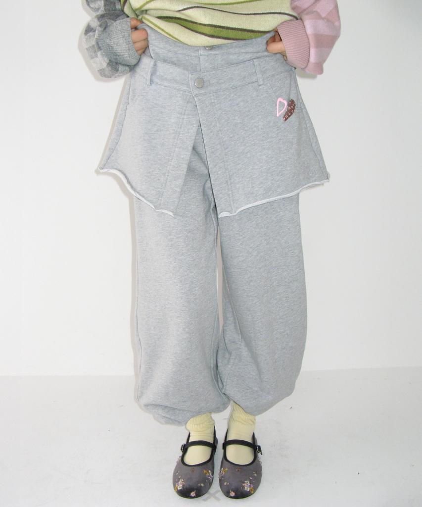 RONRON Skirt Layered Sweat Pants Gray