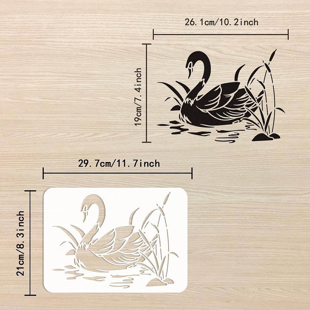 Пластиковые трафареты для рисования и раскрашивания, для рисования на скрапбукинге, ткани, плитке, полу, мебели, дереве, Прямоугольные, Узор лебедь, 29,7x21 см
