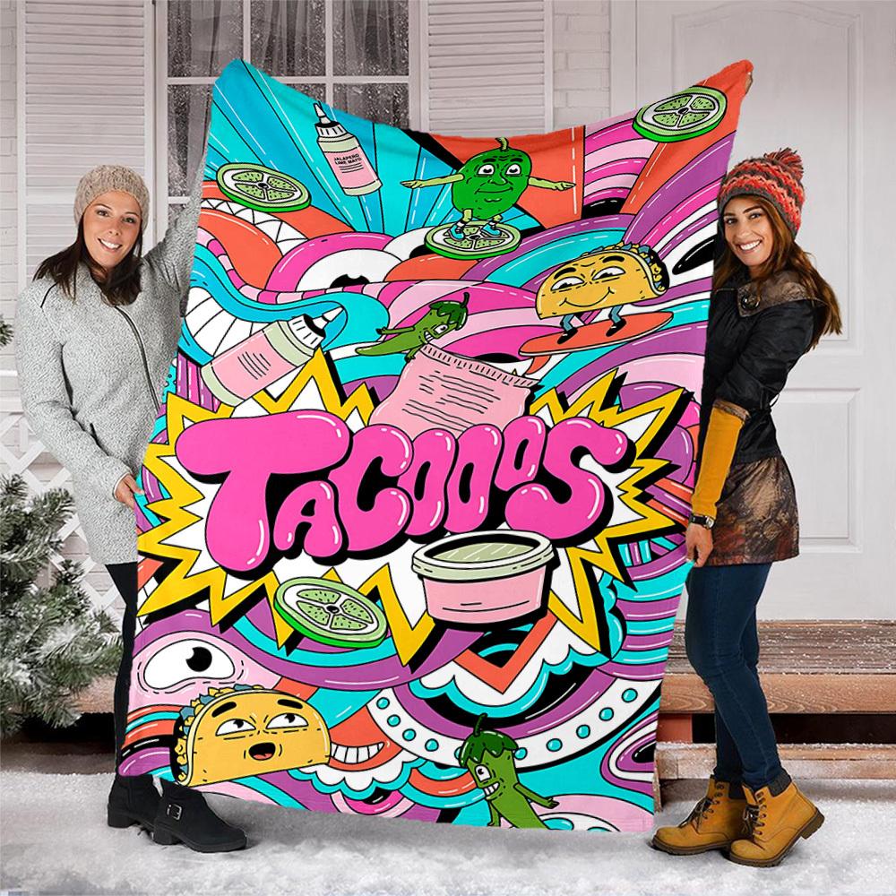 1pc Tacos Outdoor Flannel Blanket, Lightweight Warm Cozy for Travel Camping Office Soft Polyester Fabric