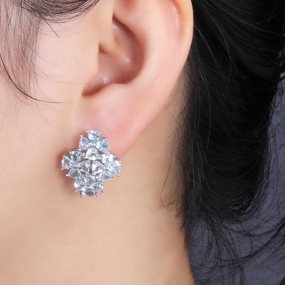 Серьги из стерлингового серебра 925 пробы с натуральным небесно-голубым топазом, изысканные украшения для женщин, хороший подарок, цветочный дизайн