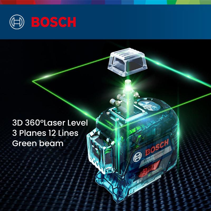 Bosch Профессиональный лазерный уровень Gll3-60XG 3D12 Line Nivel Laser Высокомощный зеленый самовыравнивающийся крестовый лазерный уровень 360