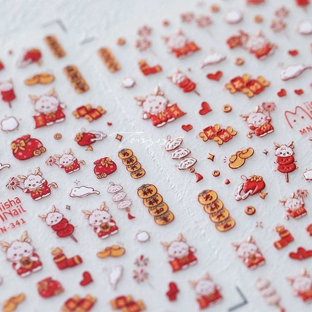 Весенний фестиваль, китайский дракон, новогодние наклейки для ногтей, китайские украшения для дизайна ногтей, маникюрный салон