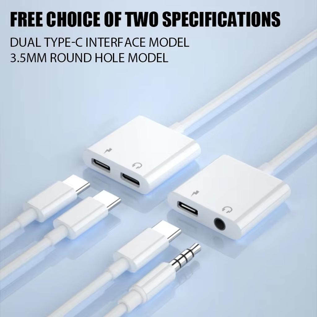 2 In 1 Type C To 3.5mm Earphone Jack Audio Charging Adapter for Iphone 16 15 Pro Max Samsung Xiaomi Double USB C Aux Conector
