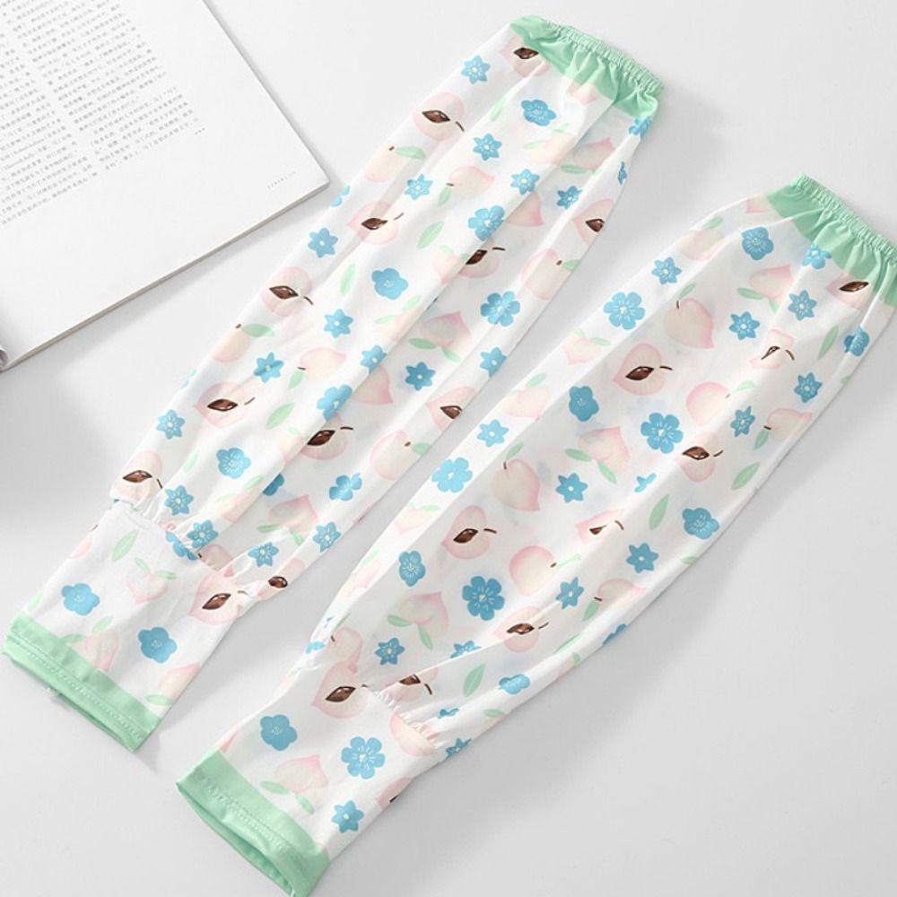 Fingerless Long Arm Sleeves Flower Pattern Summer Arm Cover Sweet Ice Silk Sleeve Outdoor