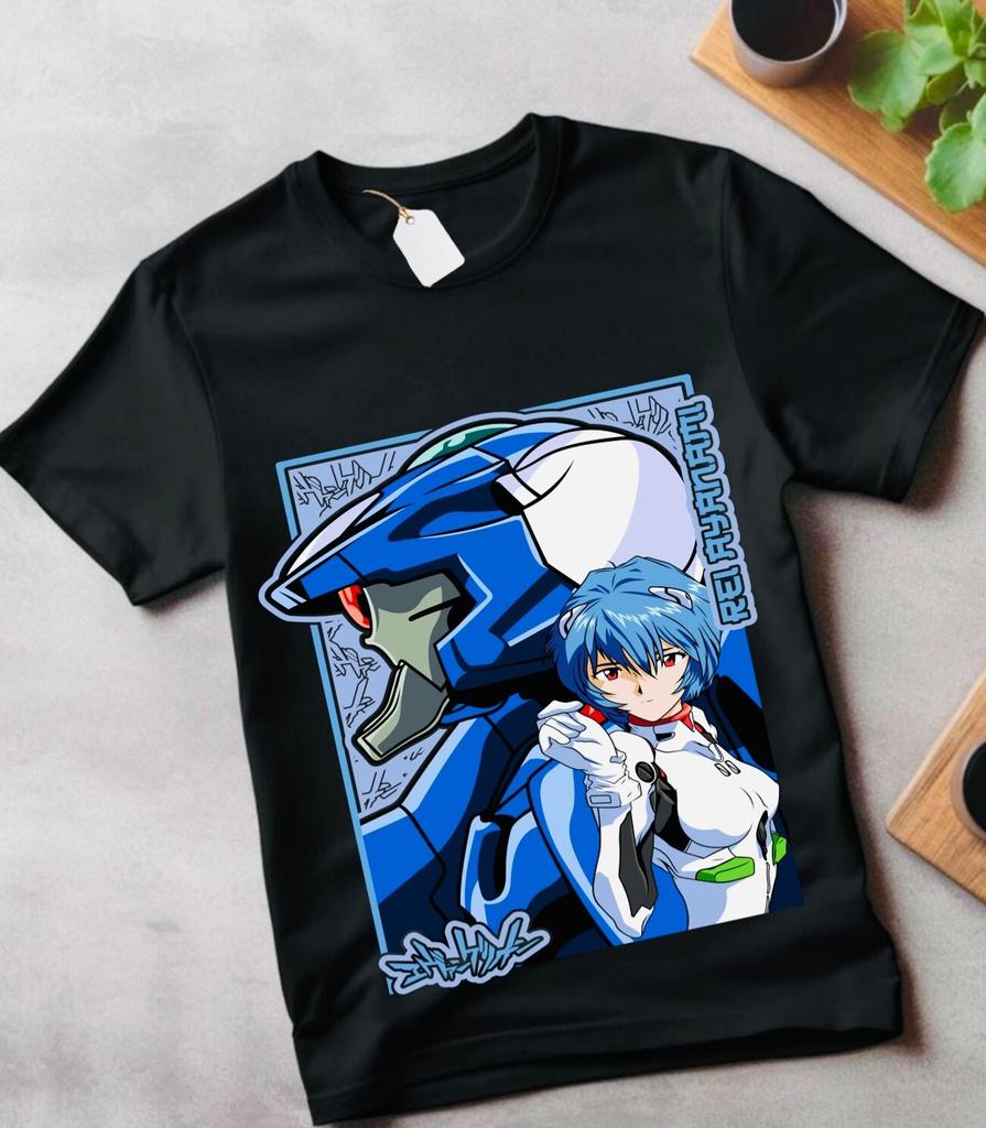 Футболка Neon Genesis Evangelion Рей Мисато Аска Аниме Ваифу Синдзи Черная Рубашка