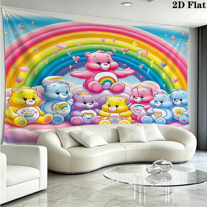 Cartoon Care bears Wall Tapestry Aesthetic Wall Hanging Printed Fabric Blanket Decorative Tapestries for Bedroom Living Room Home Decor