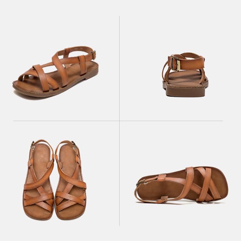 Johnature Простые сандалии на плоской подошве из натуральной кожи, повседневная однотонная удобная универсальная женская обувь на мягкой подошве