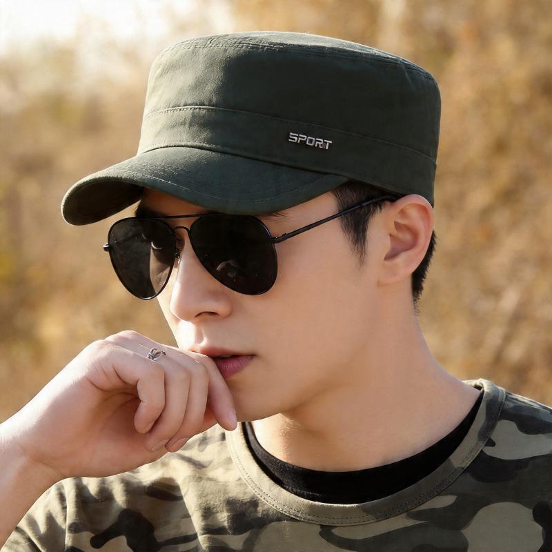 High quality new four seasons hat men's flat top hat middle-aged and young solid color sun hat outdoor leisure mountaineering fishing hat