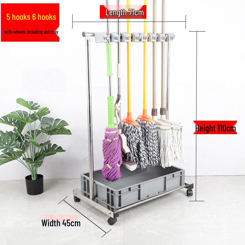 Stainless Steel Floor-standing Mop and Broom Rack with Balcony Storage