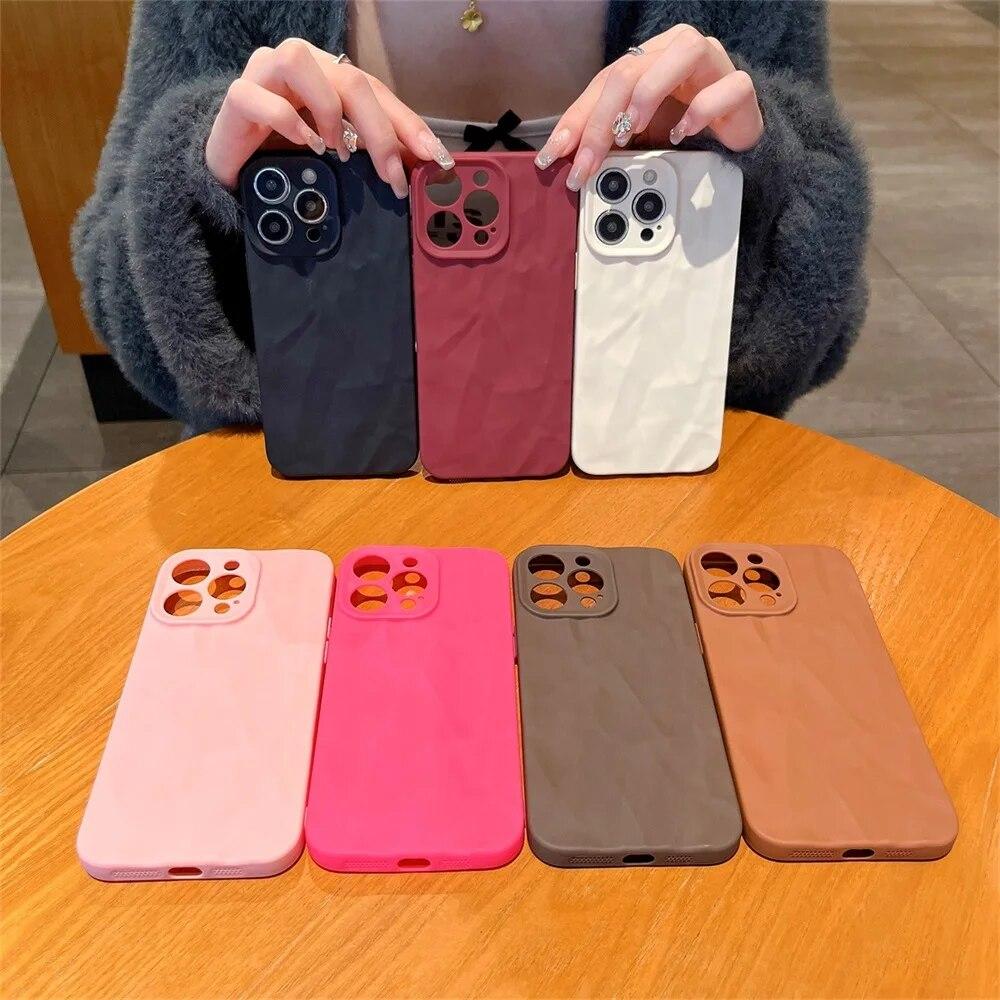 Мягкий чехол для телефона iPhone 15, чехол для iPhone 11, 13, 14, 12 Pro Max XR XS X 7, 8, 15 Plus, матовый силиконовый чехол ярких цветов с узором в виде складок