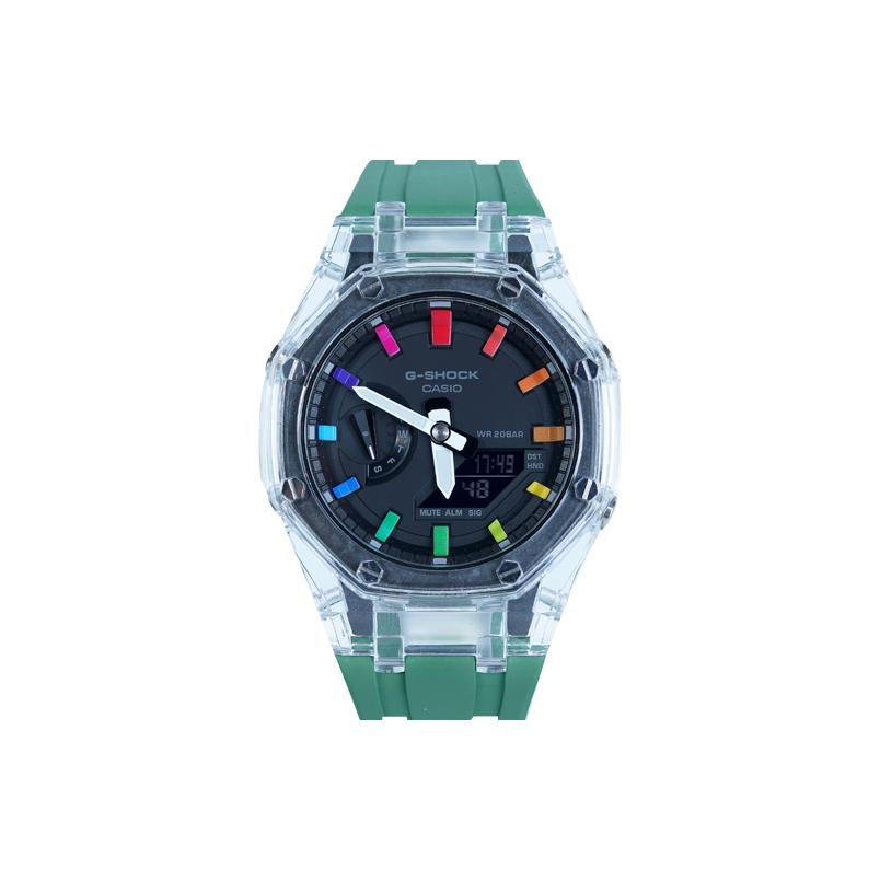 Casio Мужские часы Casio G-SHOCK Серия 48,5 мм Черные с двойным дисплеем (жидкокристаллический/аналоговый) GA-2100-1A-