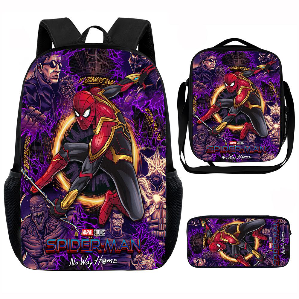 Spider-Man School Bag Lunch Bag Pencil Bag Elementary School Backpack Cartoon Peripheral Backpack Children's Bag Three-piece Set