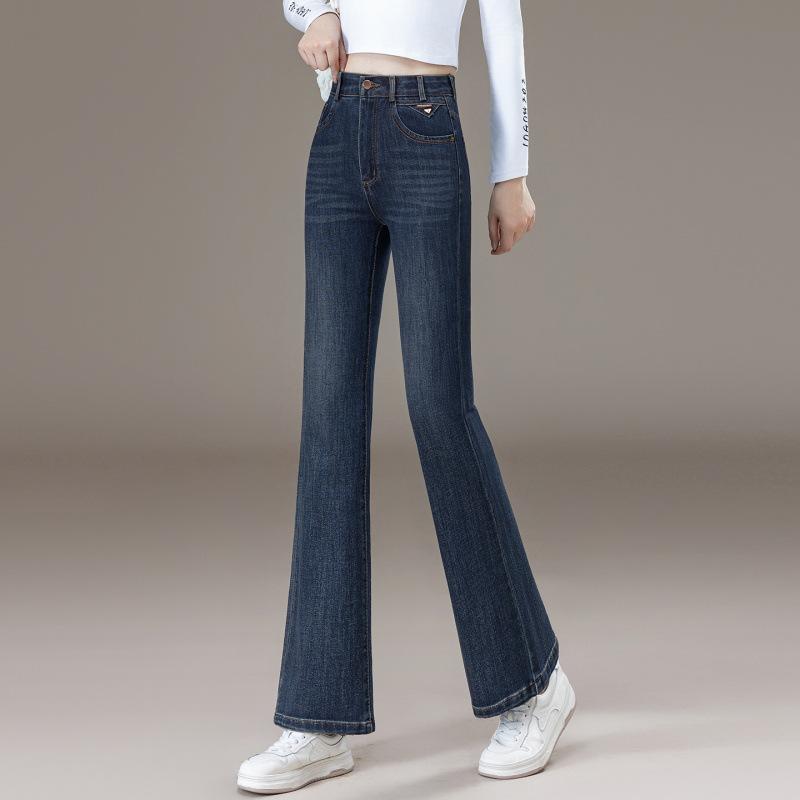 Slightly pulled high-waisted jeans women's spring and autumn new narrow version wide-leg pants slim horseshoe pants elastic flared pants