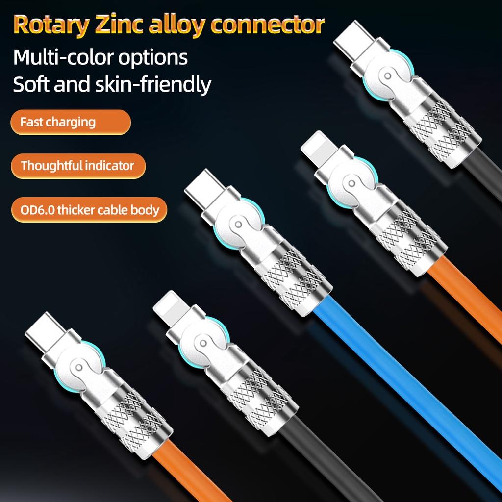 FONKEN Вращающийся на 180° 120 Вт, 6 А, сверхбыстрый зарядный кабель, жидкий силикон, мобильный игровой USB-кабель типа C, угловой кабель для зарядки для Xiaomi, Huawei, Android