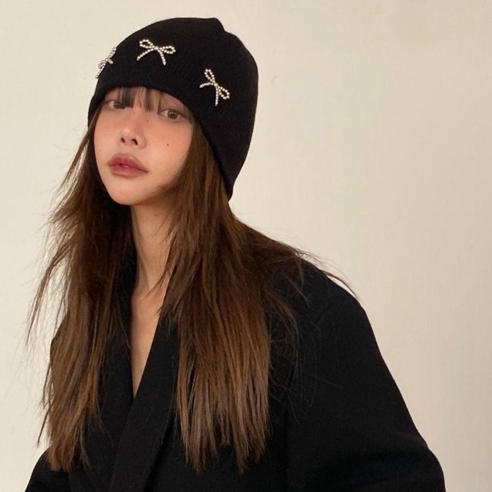 Warm Cap Beanies Hat Bow Winter Cap Sweet Bowknot Knitted Hat  Autumn