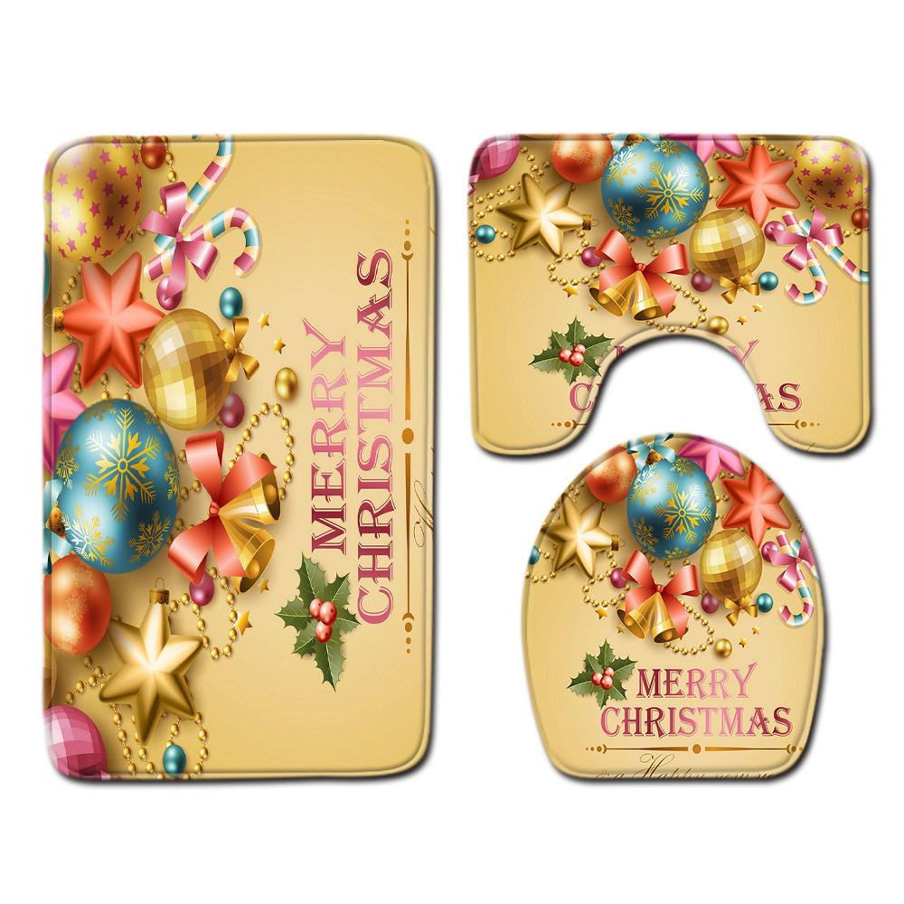 Christmas Waterproof Shower Curtain Four-Piece Combination Floor Mat Entrance Door Mat Bedroom Living Room Carpet