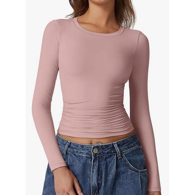 Европейские и американские женские пуловеры с длинным рукавом и круглым вырезом из молочного шелка