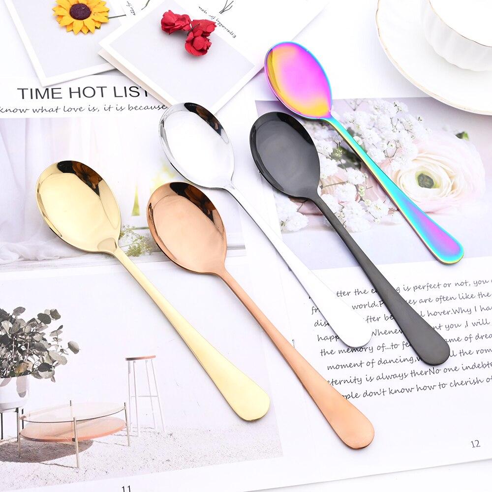 JANKNG Rainbow Tableware Stainless Steel Service Set Soup Spoon Salad Fork Cakecutter Dinnerware Set Dinner Kitchen Flatware Set