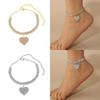 Rhinestone Foot Ornaments, Adjustable Anklet, Crystal Double Heart-shaped Anklet