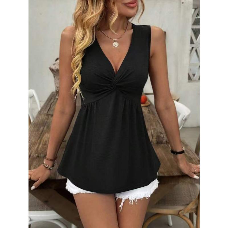 DAFIFY Женские модные повседневные летние весенние однотонные блузки и рубашки без рукавов с v-образным вырезом и принтом