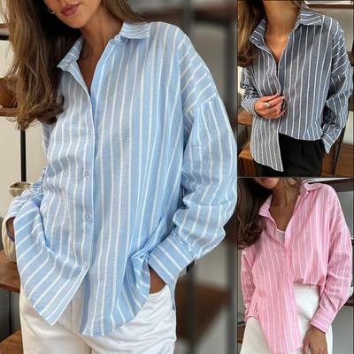 Летняя полосатая рубашка для верхней одежды, женский кардиган с длинными рукавами