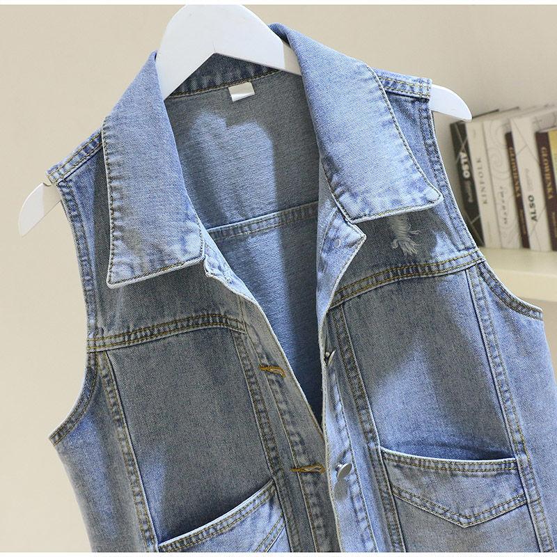 Spring Autumn Fashionable Oversized Denim Vest Jacket for Women Loose Fit