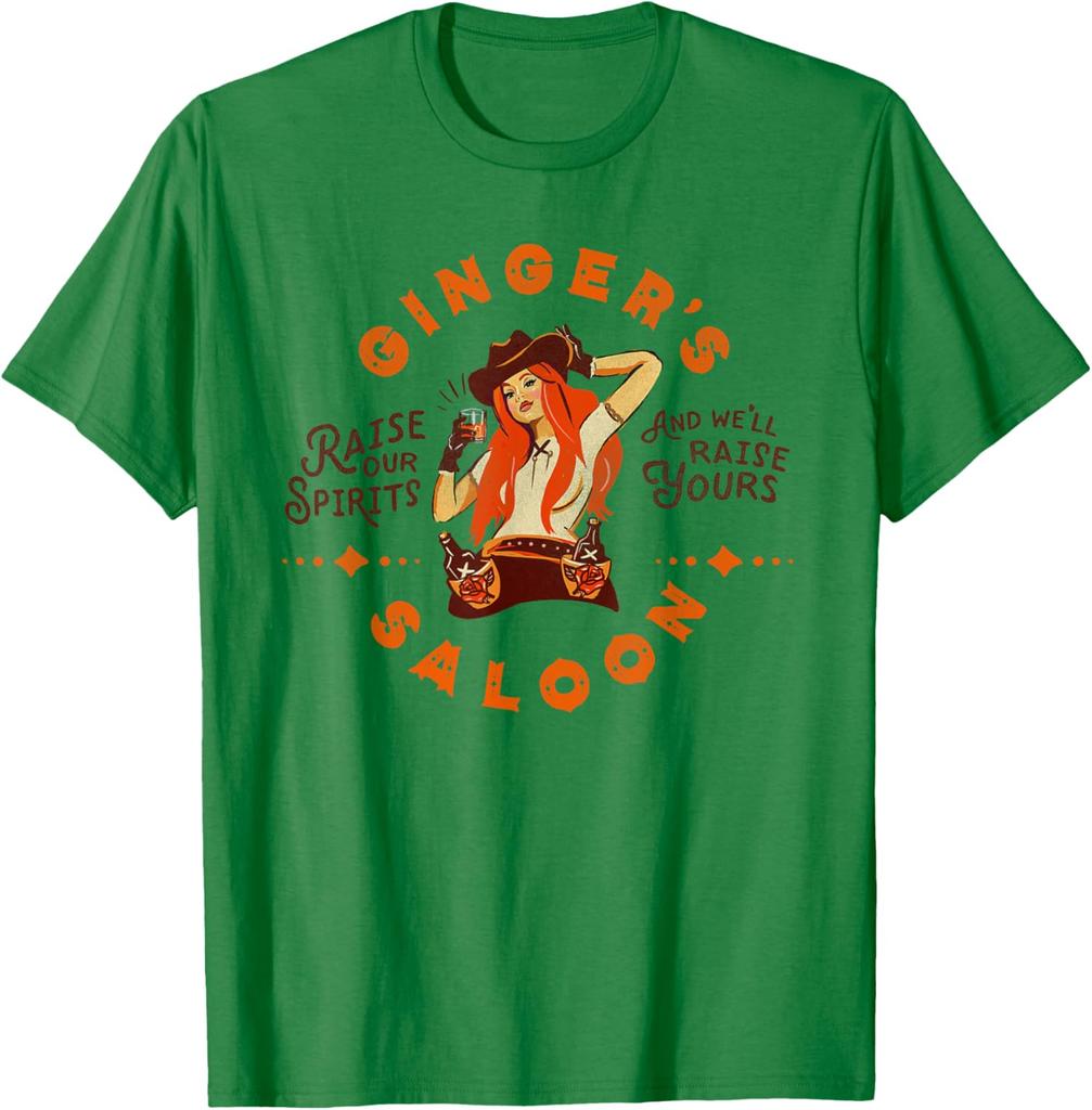 Gingers Saloon Vintage Cowgirl Whiskey Redhead Dive Bar Artist Gift T-Shirt Cotton Short Sleeve