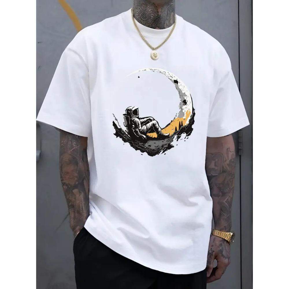T-Shirt for Men A Comfortable Astronaut Moon 2D Print Tee for Summer Casual Wear 100% Cotton High Quality T shirts