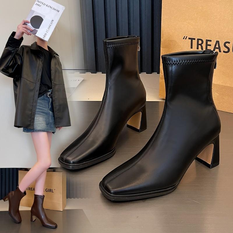 Fashion Winter White Wool Snow Boots Women's Thickened Fleece-lined Mid-calf Boots Thin Heel Square Toe Cotton Shoes for Women