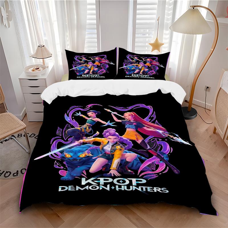 Kpop Demon Hunters Print 3Pcs Bedding Setduvet Cover With 2 Bedropillowcase Home Birthday Gift