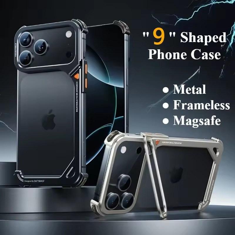 Ранний чехол для телефона в форме 9 для iPhone 17 Pro Max 17 Pro для Magsafe С держателем для объектива Подставка Металлическая безрамочная бамперная противоударная оболочка