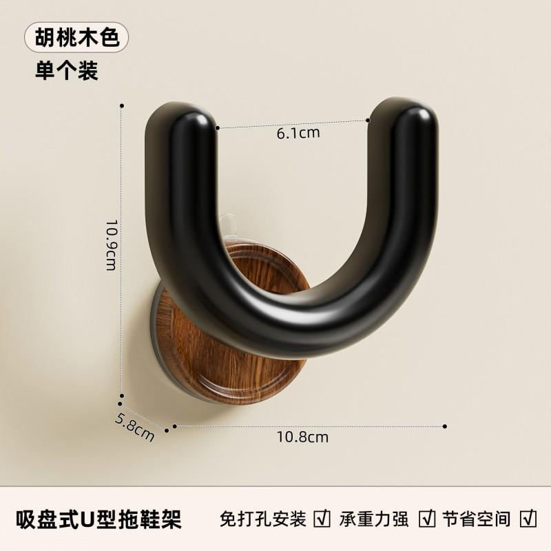 Walnut Wood Bathroom Shower Slippers Rack Wall Mounted No Drill Suction Cup Organizer Shelf Toilet