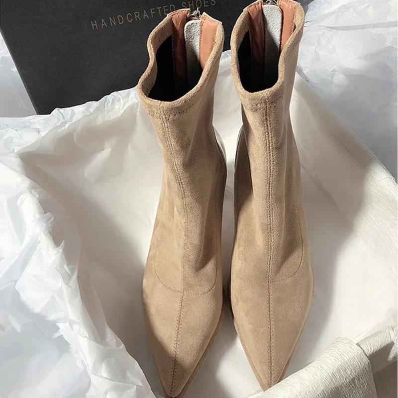Fashion Women High Heels Pointed Toe Women Chelsea Boots Ankle Suede Sexy Shoes Designer Winter 2025 New Trend Gladiator Zapatos Lady