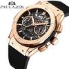 Paulareis Rubber Strap Multifunctional Running Seconds Chronograph Rose Gold Quartz Men's Watch