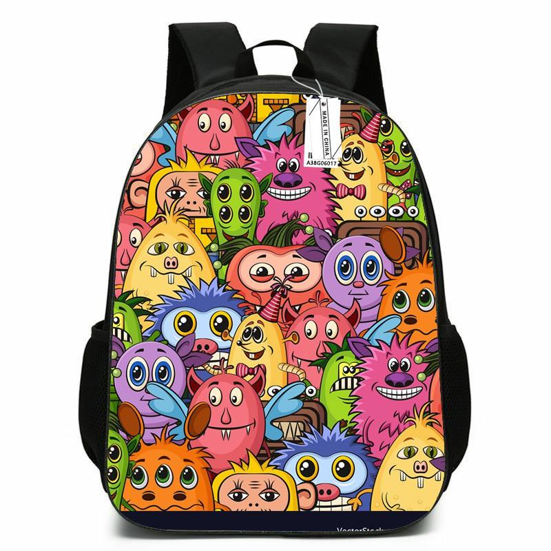 Kids School Backpack Boys Girls - Cute Cartoon Monster Design Lightweight Oxford Fabric Breathable Padded Straps Grade