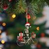 Christmas Skull Ornament Santa Hat Skeleton Riding Bicycle Acrylic Pendant Xmas Tree