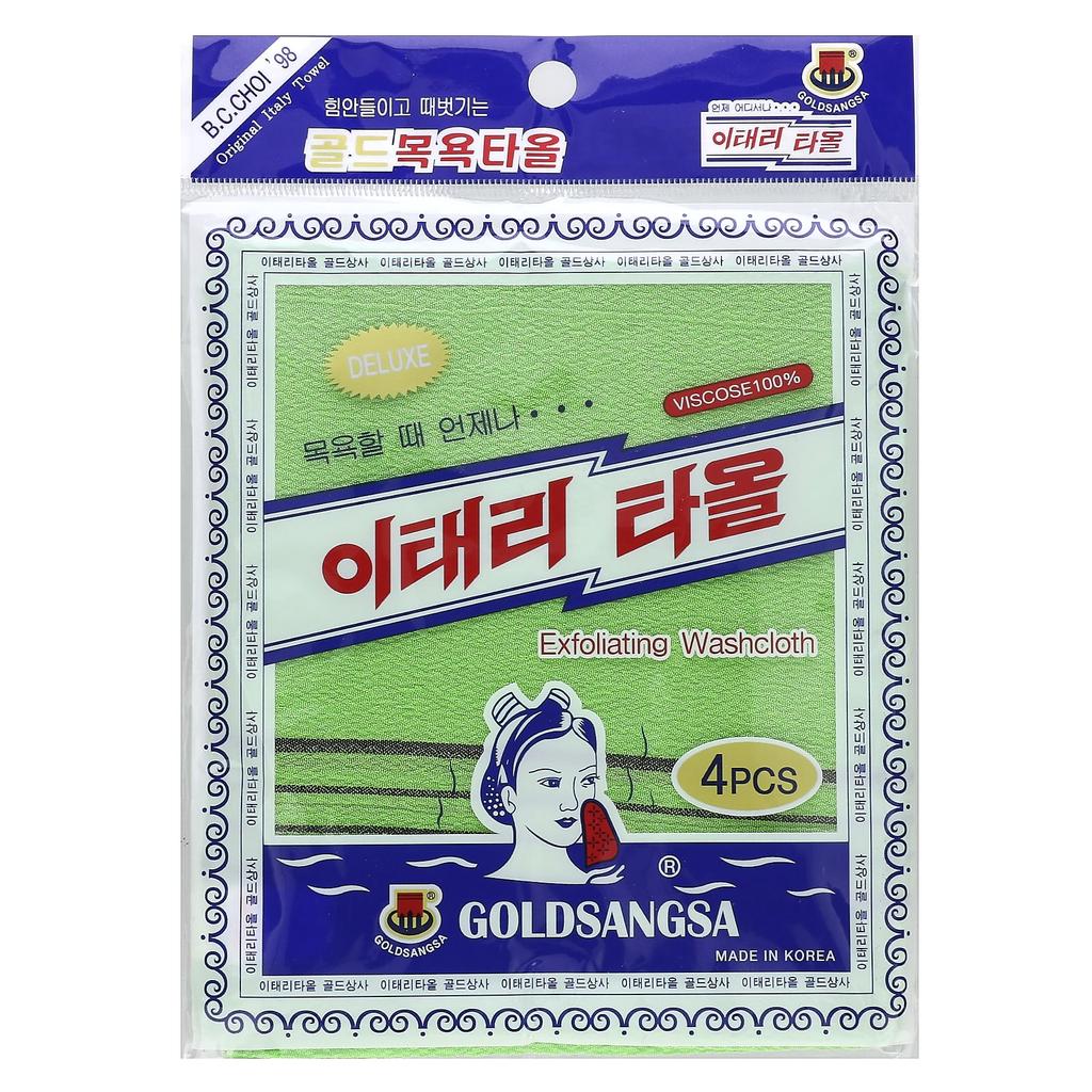 Goldsangsa Exfoliating Wash Towel, Green, 4 Packs