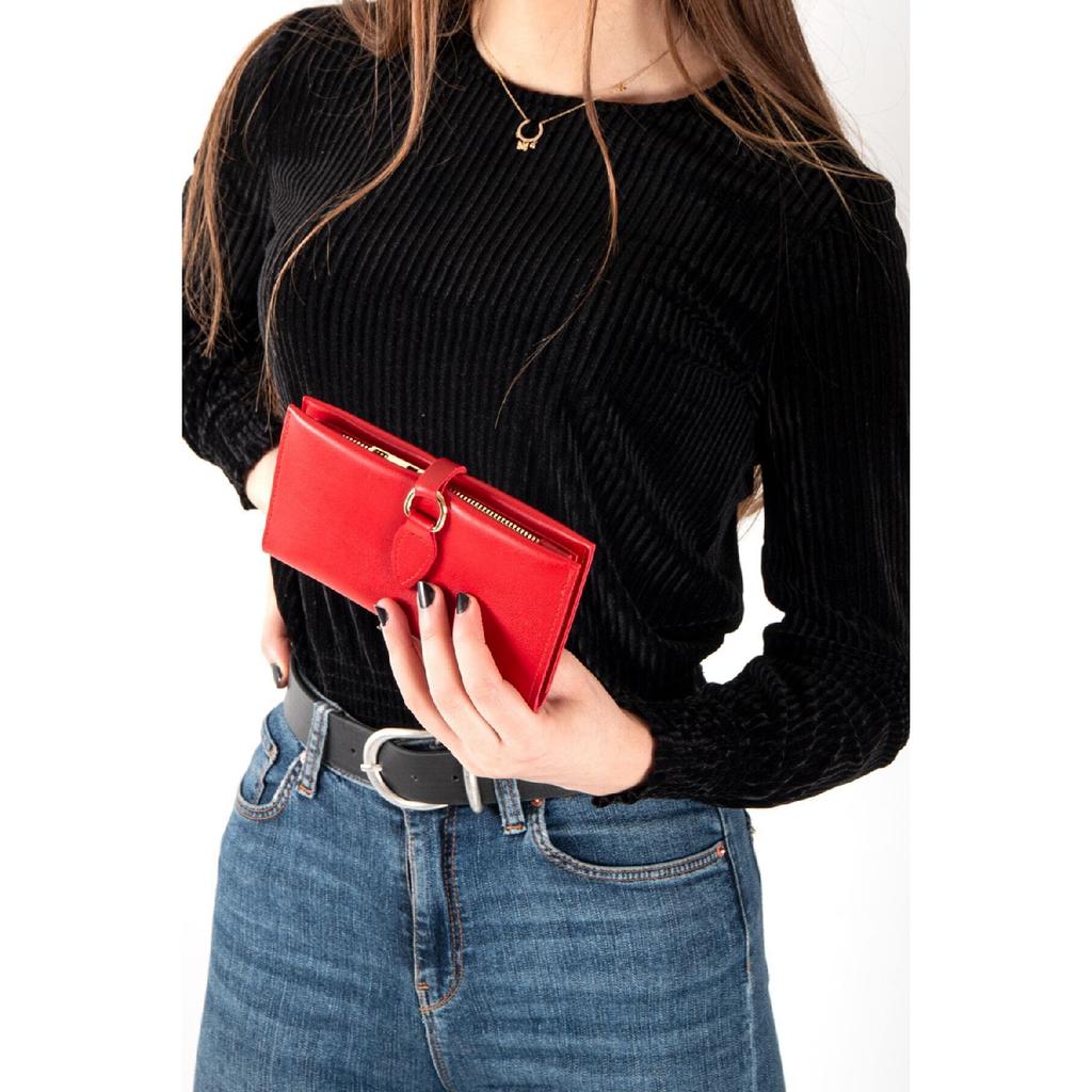 Red Women's Wallet With Soft Skin Buckle And Multi-compartment Accessory
