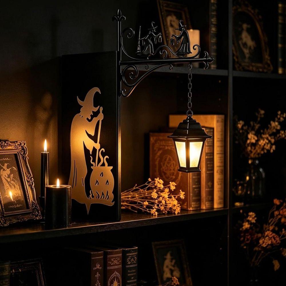Gothic Iron Witch Bookshelf Lamp Black Metal Mini Shelf Lamp Gift for Book Lovers