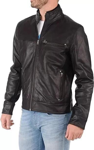 Новая мужская куртка из черной кожи ручной работы из натуральной овчины, стильная мотоциклетная, мягкая посадка