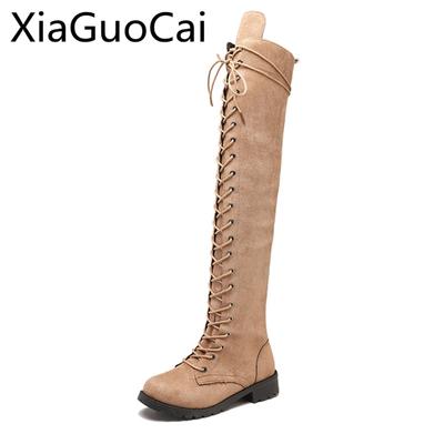 Модные осенне-зимние ретро женские ботфорты выше колена, новейший стиль, винтажные длинные мотоботы для девушек