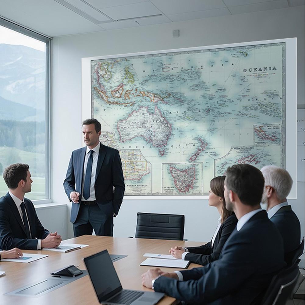 Английская версия - Винтажная картина с картой Океании, настенный плакат, школьные принадлежности для путешествий, подарок, образовательное настенное искусство, декор для стен с картой