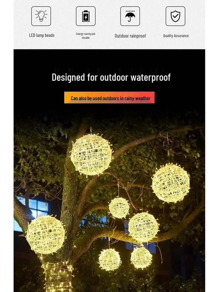 Outdoor Waterproof LED Rattan Ball String Lights for Tree Decoration - Flashing Holiday Lighting for Christmas and Spring Festival