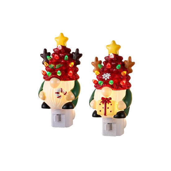 Christmas Gnome Night Light Resin Faceless Dwarf Xmas Tree LED Night Light with Multicolor Bulbs And On/Off Switch for Home Bathroom Bedroom Decor