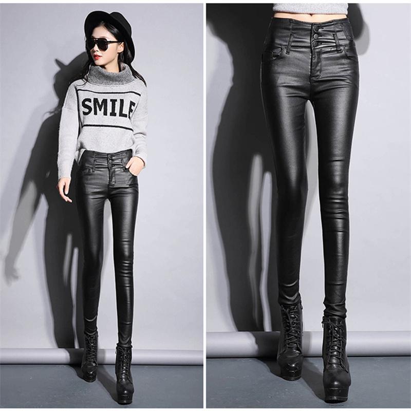 2022 Autumn Winter New High Waist Stretch  Leather Leggings Thick Female Fitness PU Leather Pants Sexy Push Up Slim Trousers