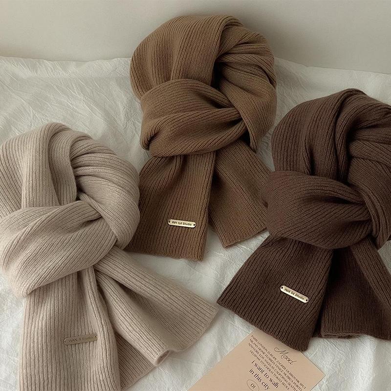 Winter Cashmere Imitation Scarf Women'S Woolen Knitwear Solid Color Bordeaux Chic Korean Thicker Warm