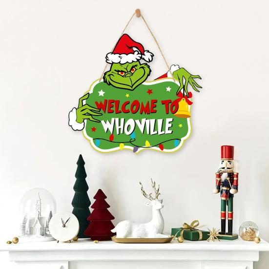 Christmas Green Elf Door Sign Merry Christmas Wooden Door Hanger Front Door Wall