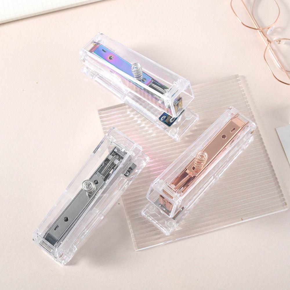Manual Paper Stapler Rose Gold Book Binding Machines Transparent Stapler  School Office Supplies
