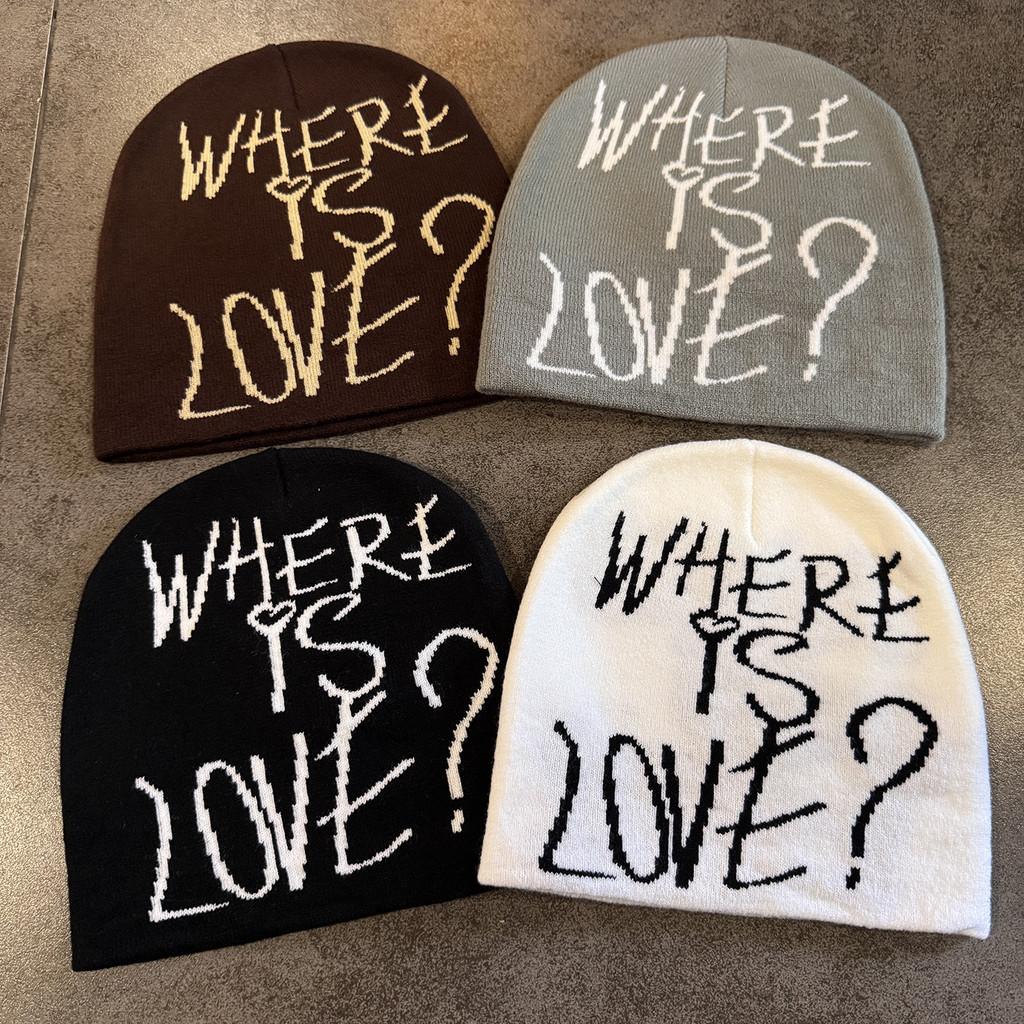 Korean Winter Knit Cap For Women With Letter Print Style Casual Cold Weather Hat