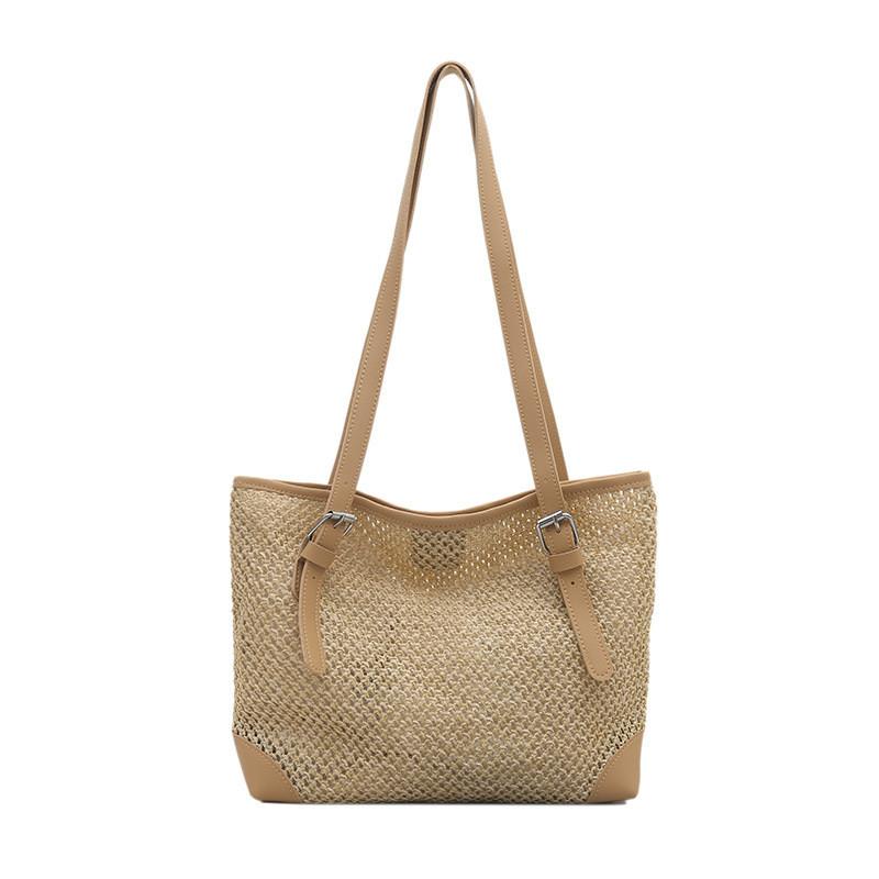 Summer Woven Tote Bag For Women With Magnetic Closure And Inner Pockets For Beach And Casual Wear